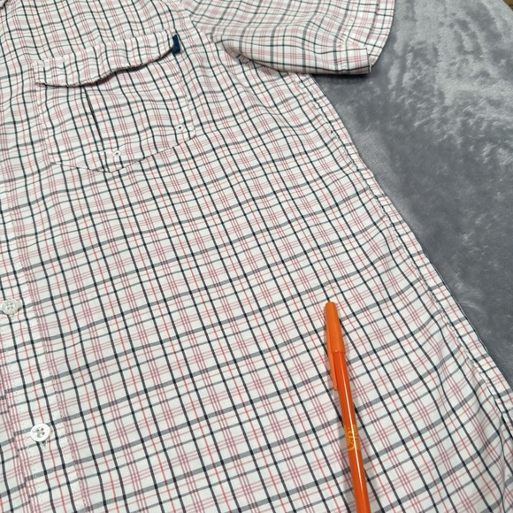 Aftco Fishing Shirt Mens Medium White Pink Aftec Button Down Vented Plaid Check - Picture 5 of 16